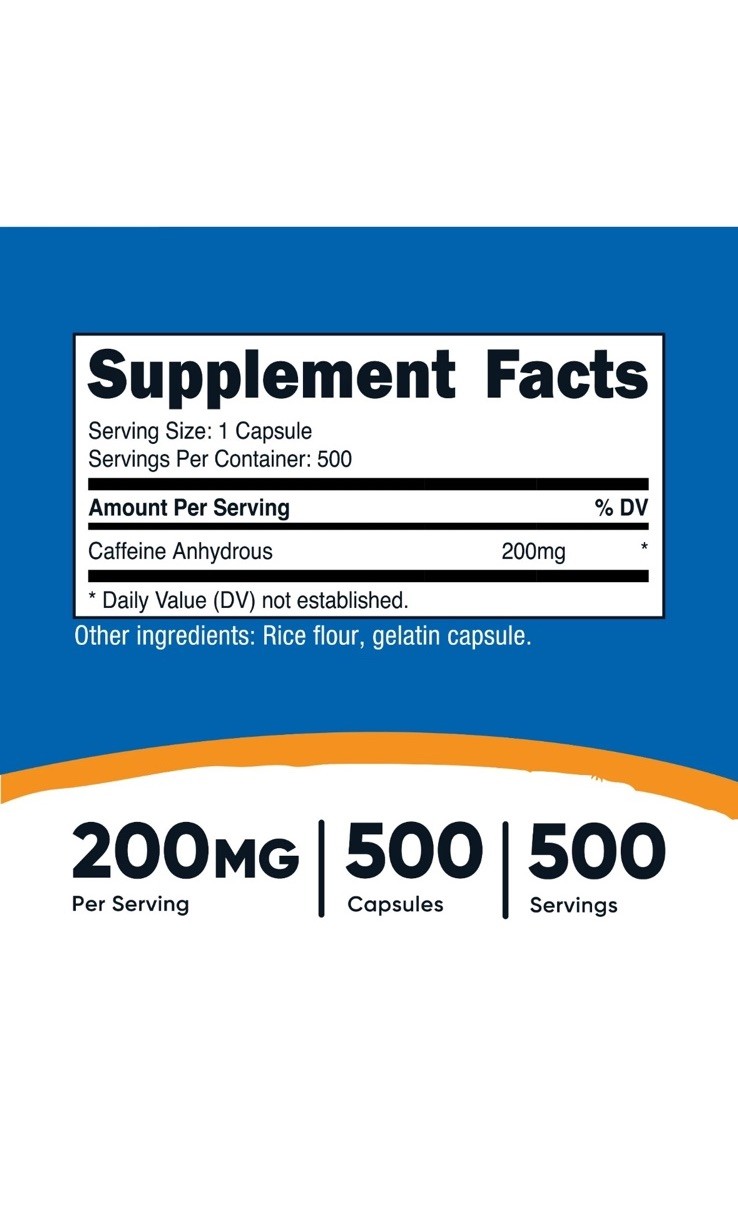 Nutricost Caffeine Pills, 500 Capsules, 500 Servings, 200mg Per Serving