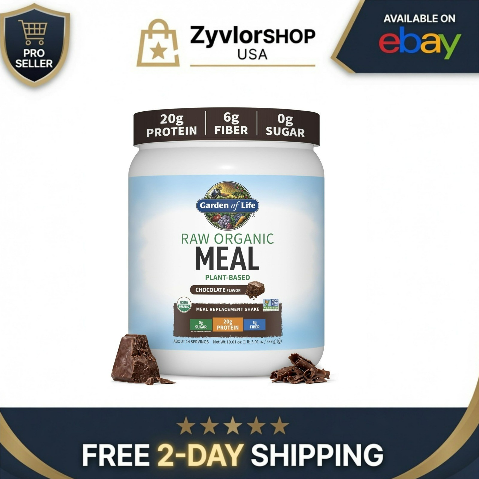 Garden of Life Raw Organic Meal Protein Powder, Chocolate, 14 Servings