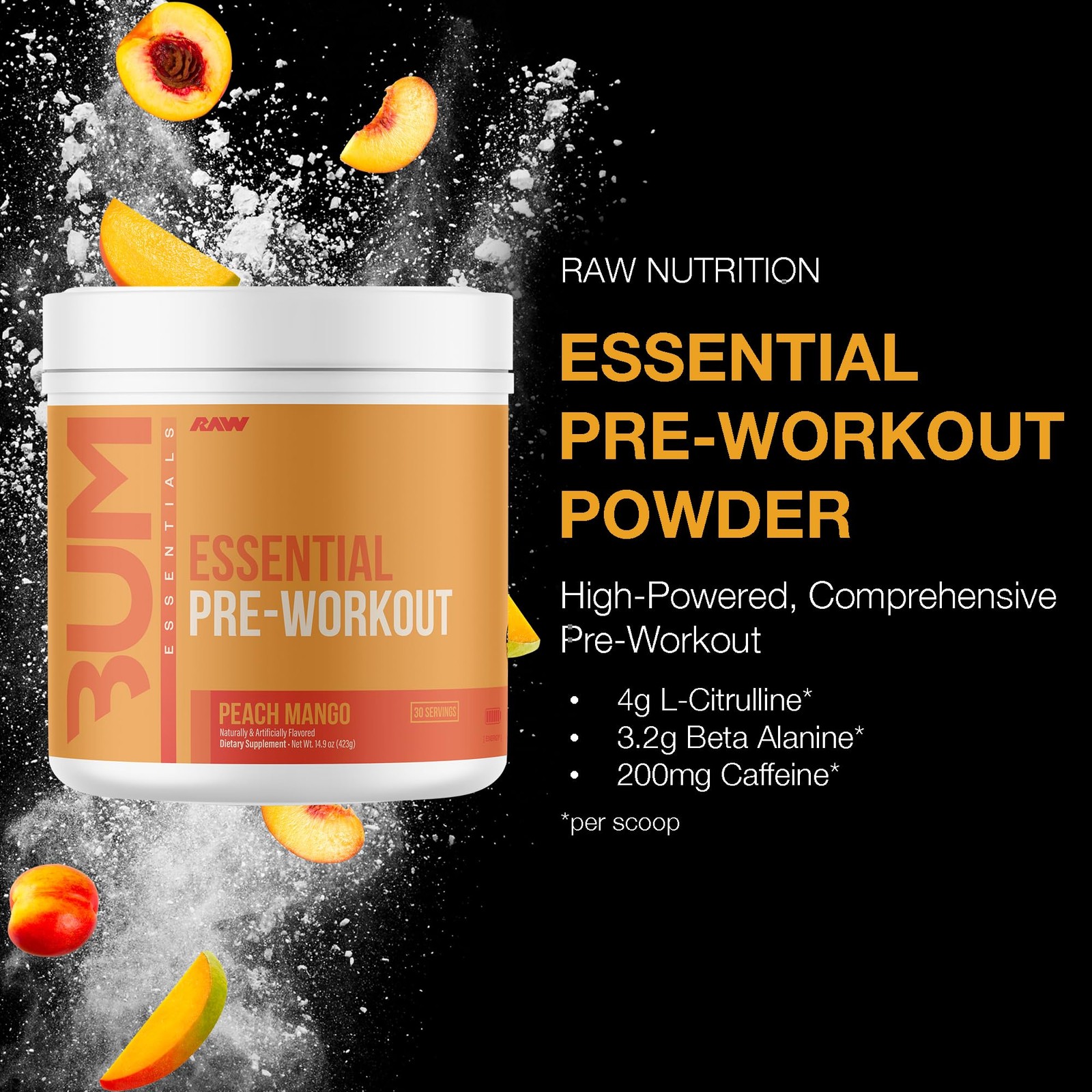 RAW Nutrition – Essential 14.9 Ounce (Pack of 1), Peach Mango – 30 Servings