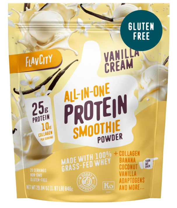 FlavCity Grass-Fed Whey Protein Vanilla Smoothie, 25g Protein, 10g Collagen