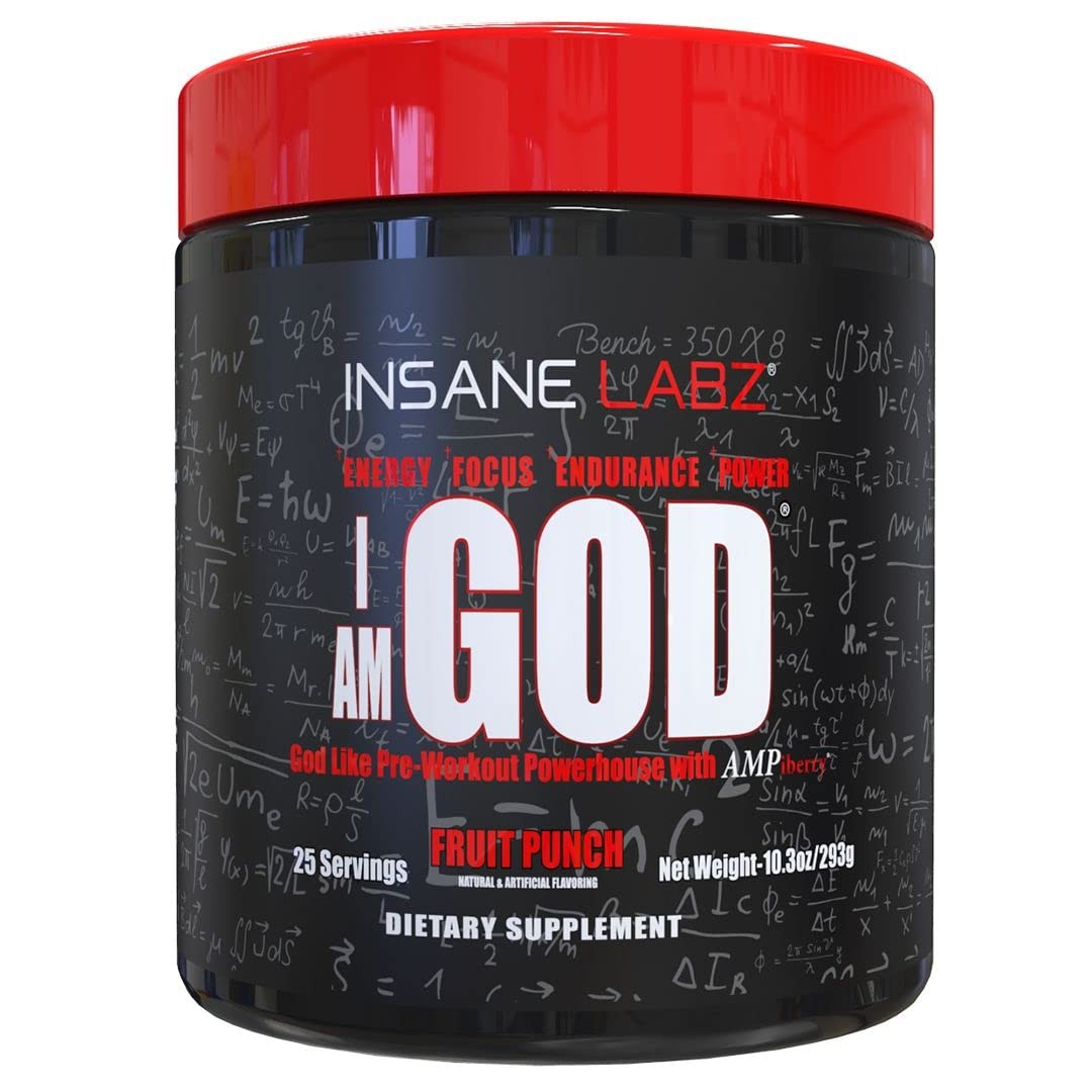 I Am God Pre Workout Supplement Fruit Punch 25 Servings Insane Energy and End…