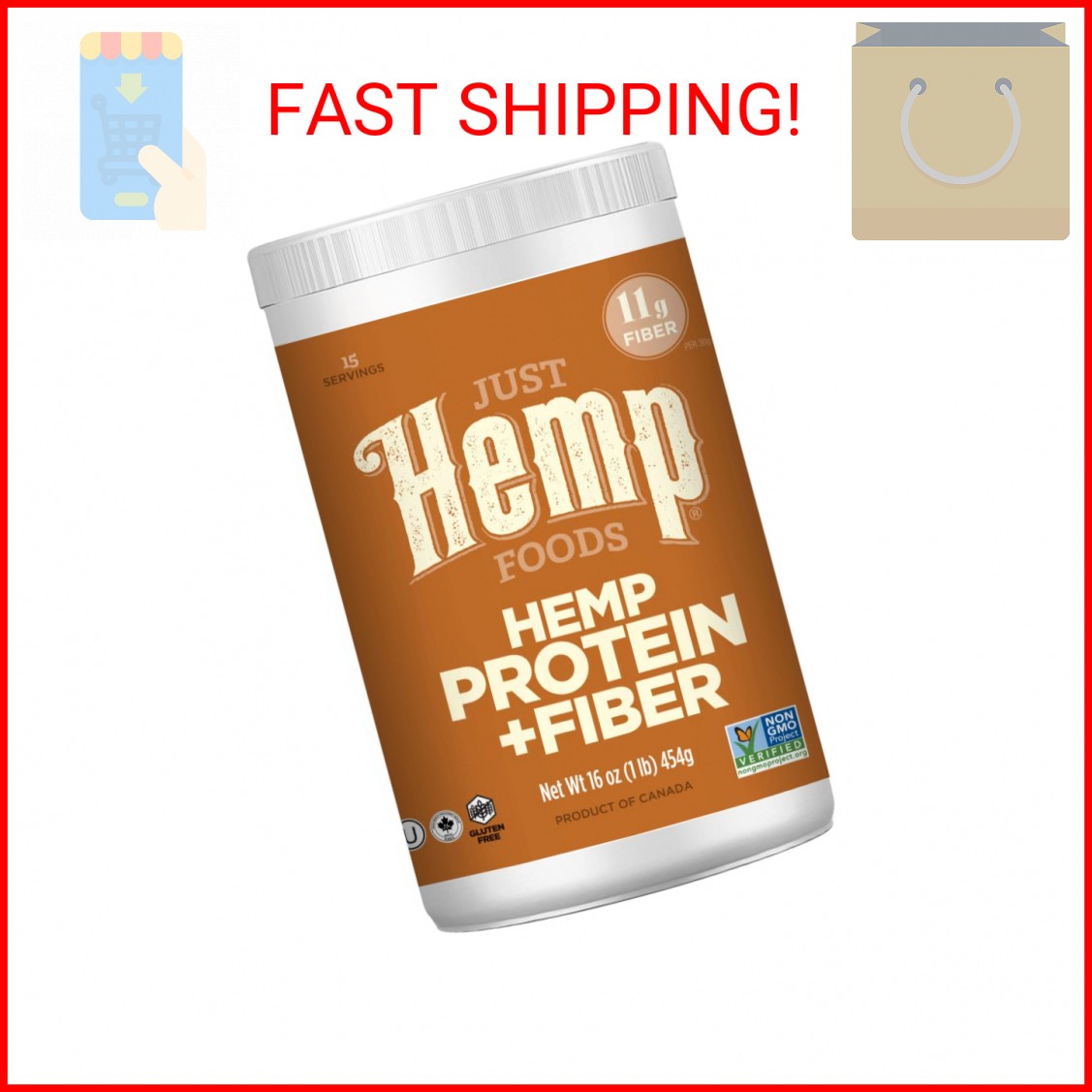 Just Hemp Foods Hemp Protein Powder Plus Fiber, Non-GMO Verified with 11g of Pro