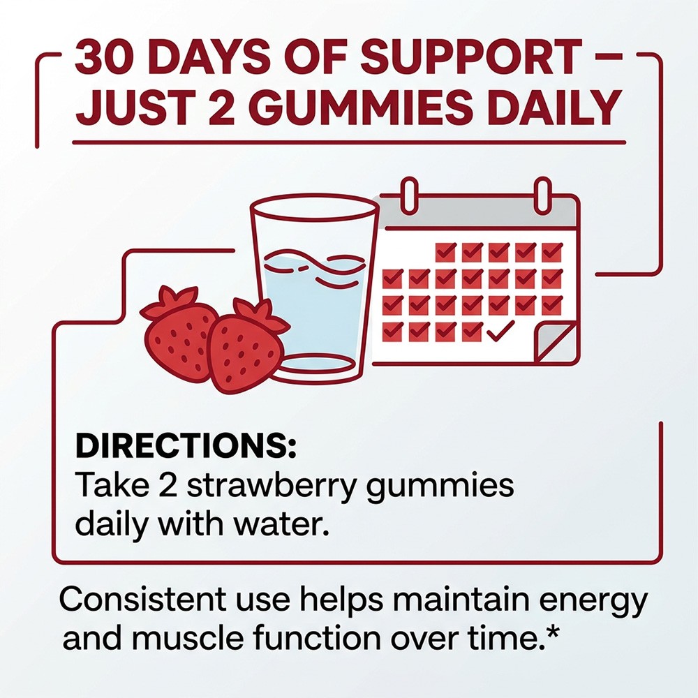 Strawberry Flavor Creatine Monohydrate Gummies, 30-Day Supply, 60 Gummies