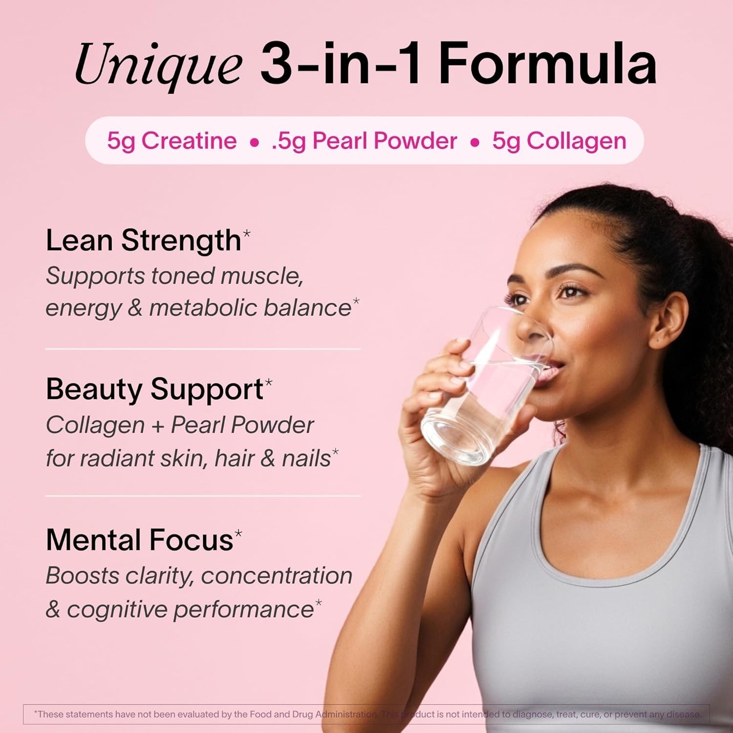 5g Creatine Monohydrate Beauty Supplement for Women + 5g Collagen & Pearl Powder