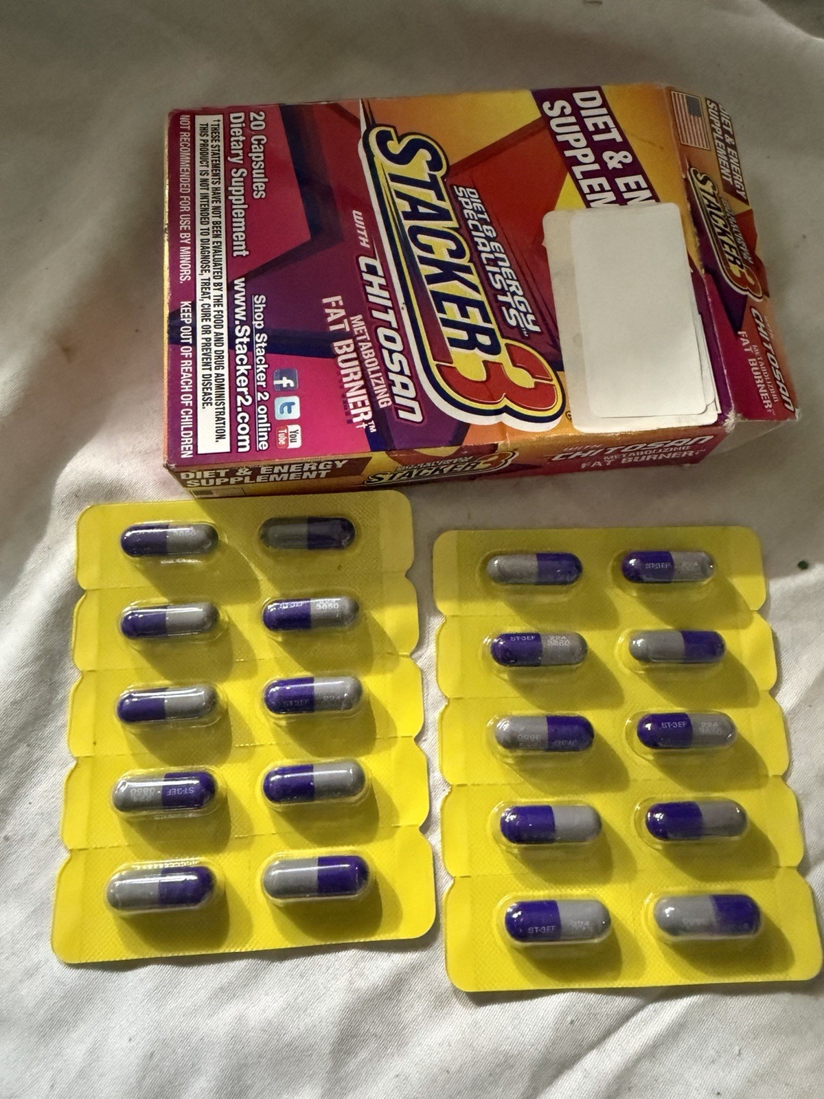 Stacker3 Diet & Energy Supplement Chitosan 20 Capsules Exp 01/28