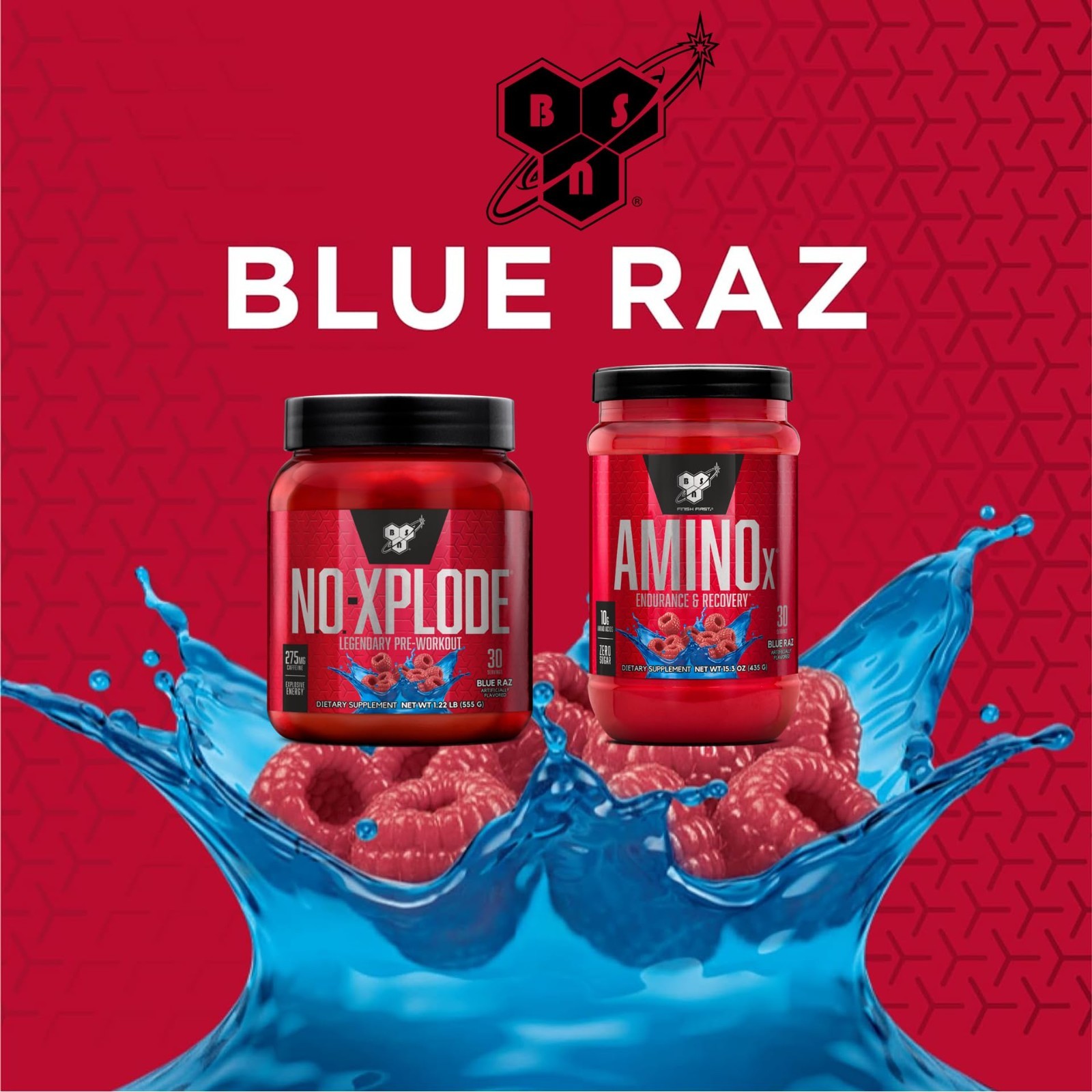 Pre Workout & Intra Workout Bundle – NO XPLODE & Amino X, Blue Raspberry, 60 Ser