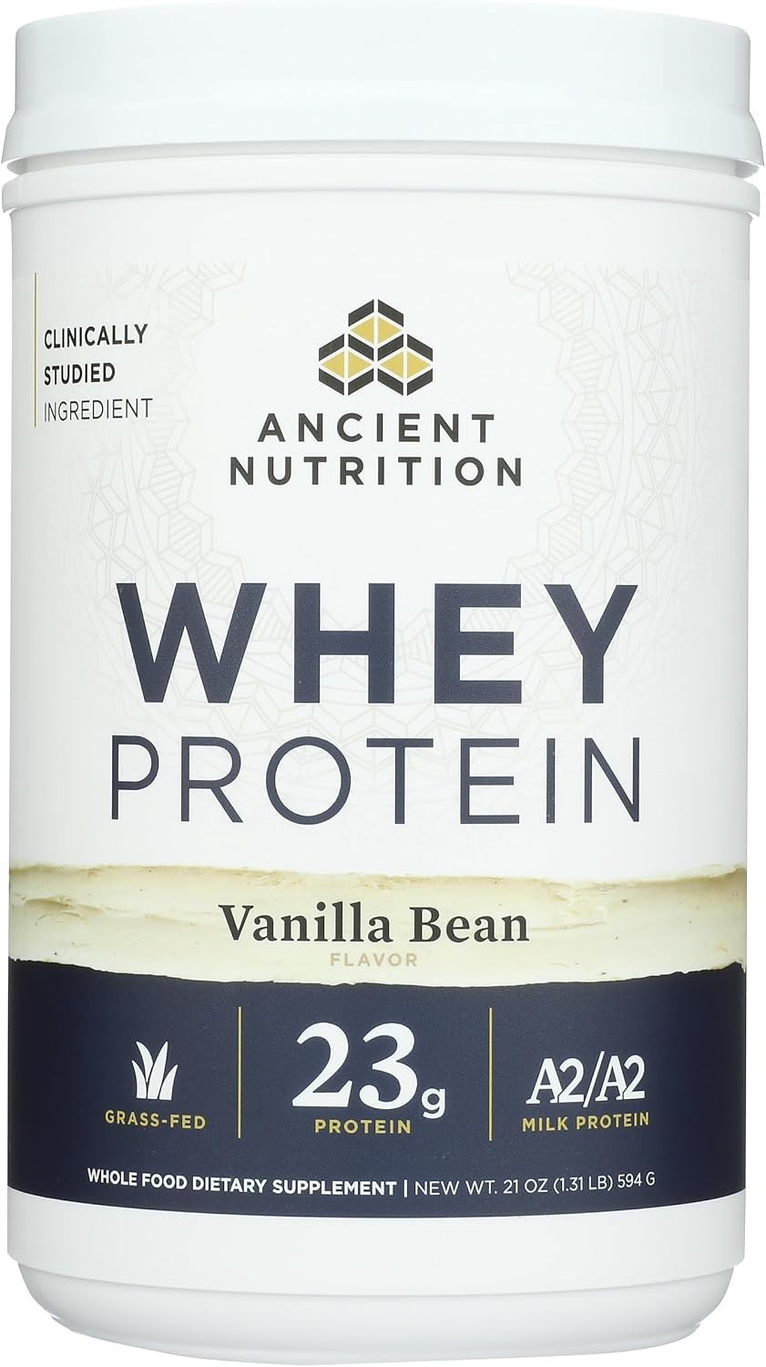 Ancient Nutrition Grass Fed Whey Protein Vanilla Bean 23g 20 Servings Collagen