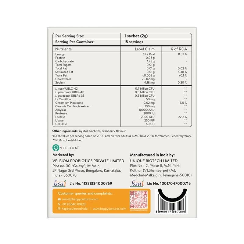 Happy Cultures Leaner You Weight Management Probiotic 15 Days