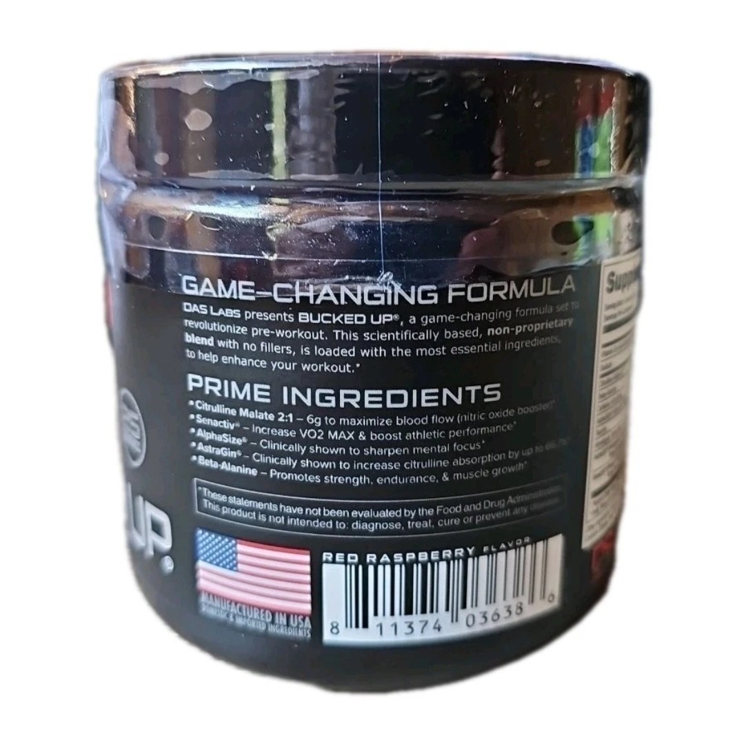 Bucked Up Pre-Workout Powder Focus Stim Pump 25 Serv – Blood Raz – Size: 9.2 oz