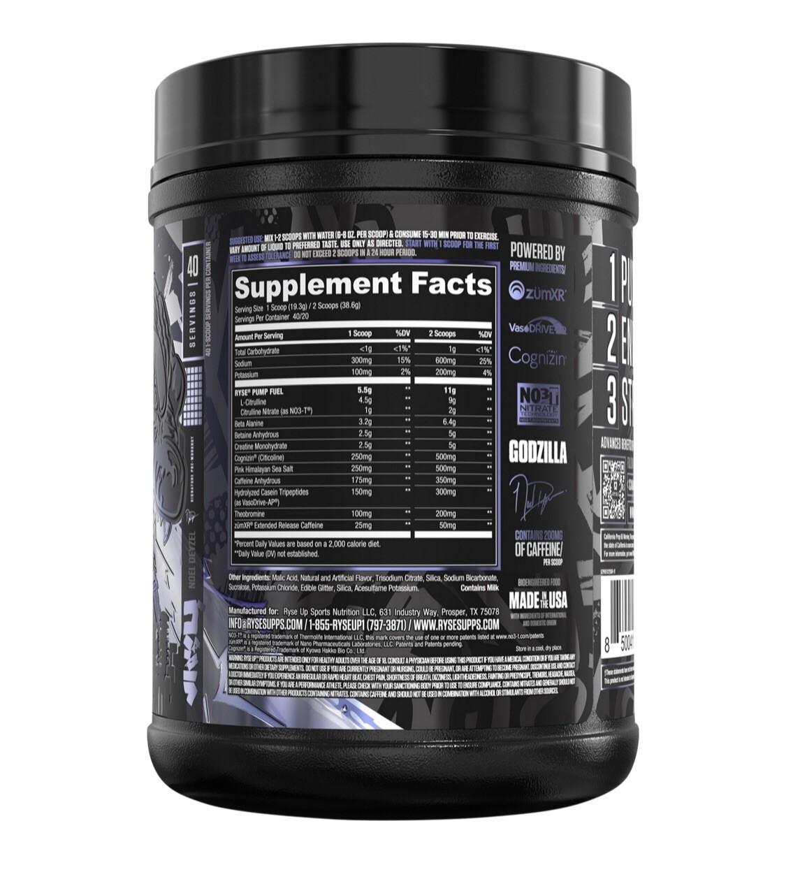RYSE Godzilla Pre-Workout, Blue Raspberry 772g (40 serving) Citrulline Nitrate