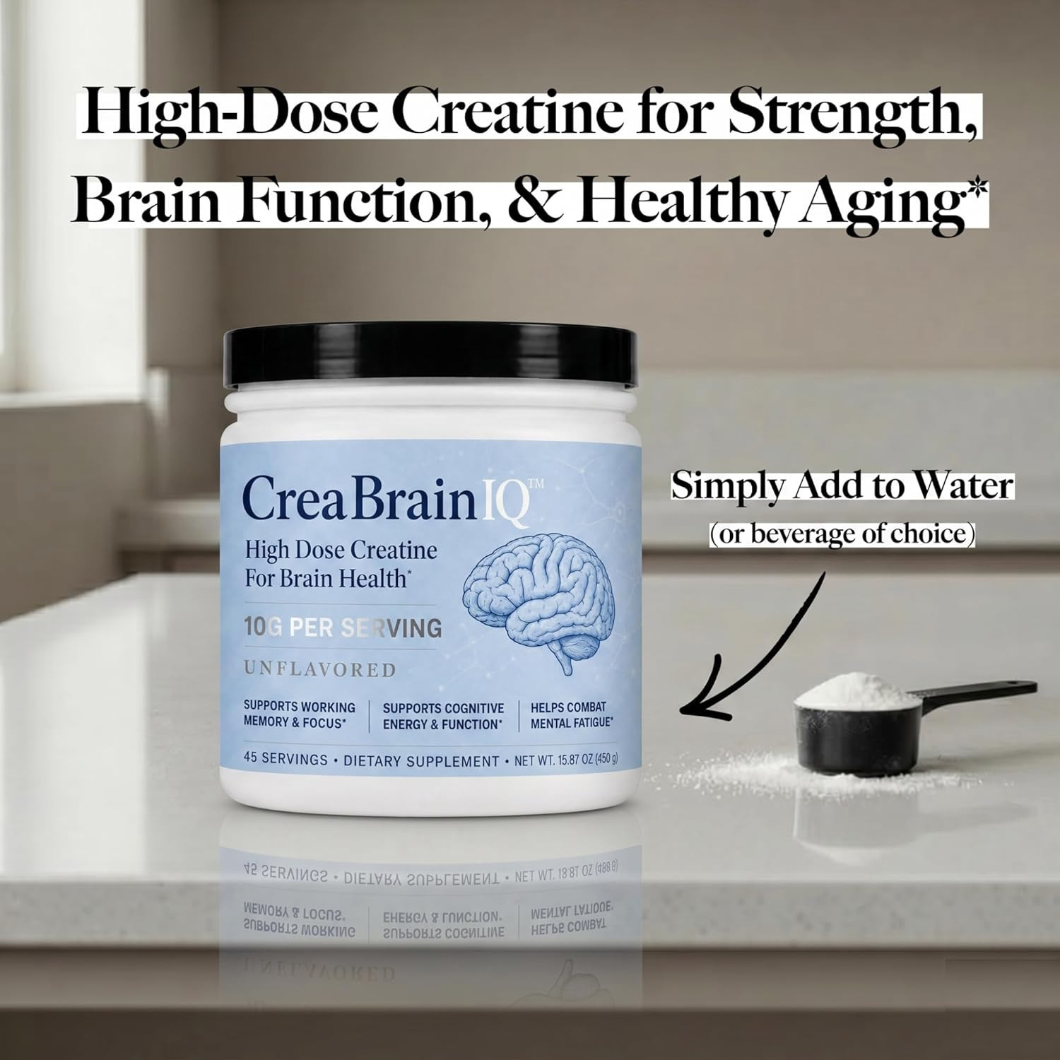Creabrainiq High Dose Creatine Powder for Brain Health – 10G per Serving – Suppo