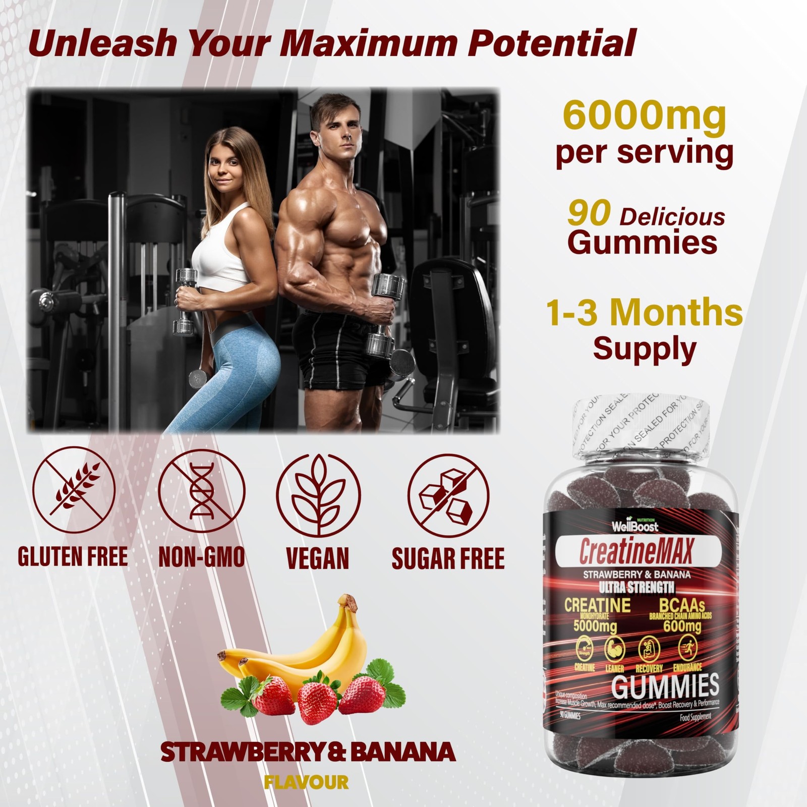 WellBoost Creatine MAX Gummies | 5000mg Creatine Monohydrate & 600mg BCAAs pe…