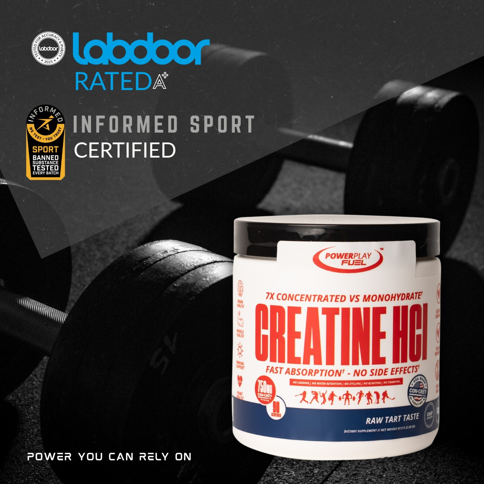 Power Play Fuel CREATINE HCl Powder – Raw Tart Taste, 67.5 G, 90 Servings