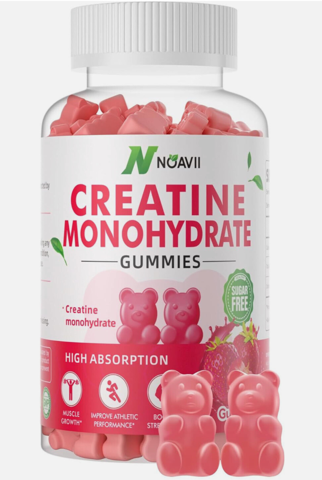 Creatine Monohydrate Gummies Strawberry 90 ct – LOT OF 3 – Noavii expire 05/2027