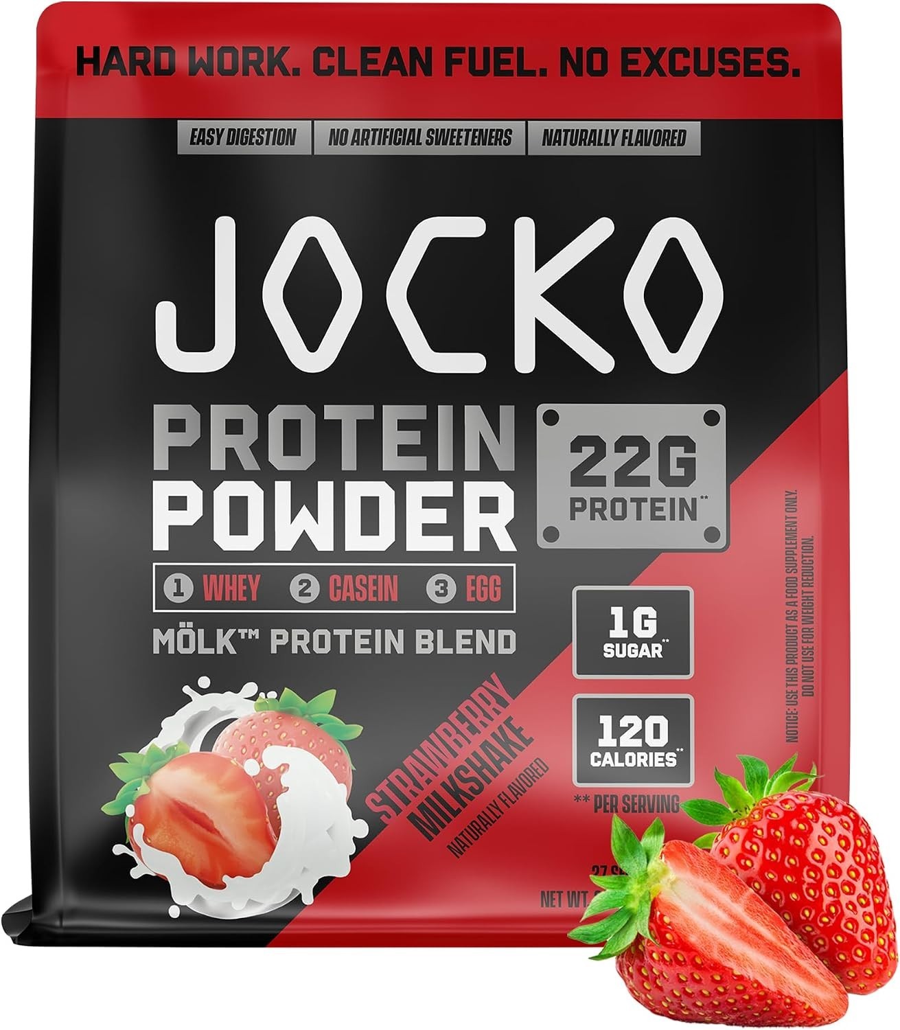Jocko Fuel Whey Protein Powder Strawberry Milkshake 22g Protein 27 Servings