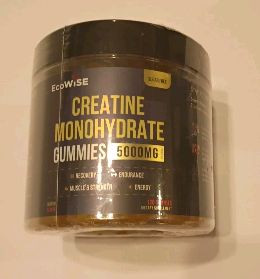 4 Bottles EcoWise Wellness Creatine Monohydrate, Mango, 120 Gummies , 5000mg