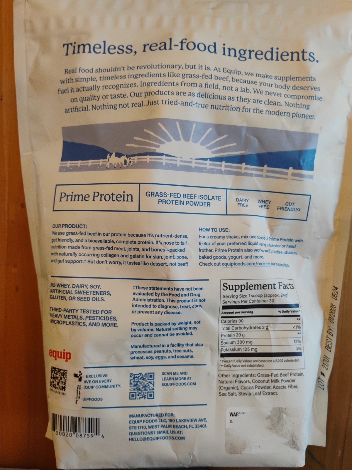 Equip Foods Prime Protein Powder Grass Fed Beef Protein Cookies Cream New 01/28