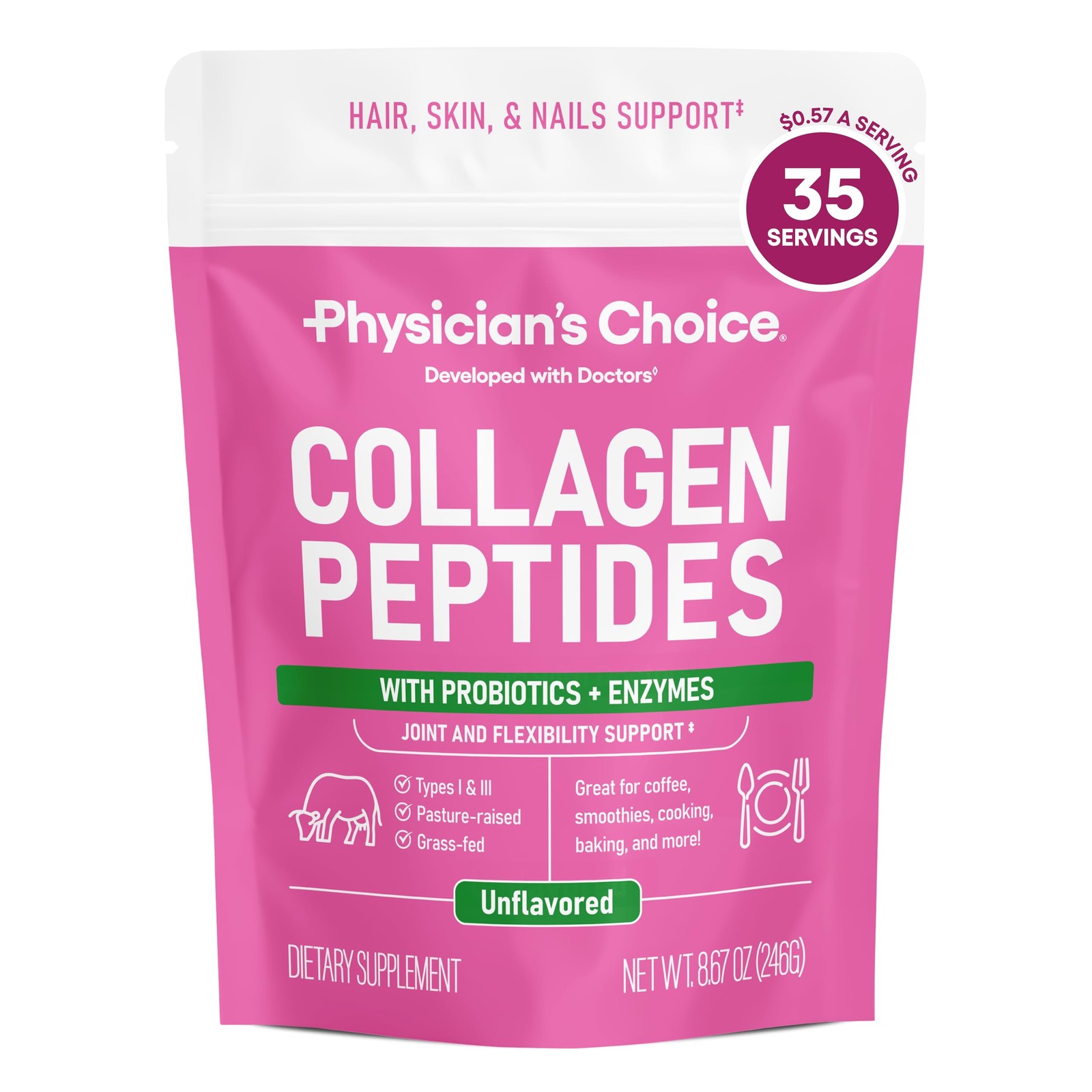 Physician’s CHOICE Collagen Peptides – Hydrolyzed 8.67 Ounce (Pack of 1), Red