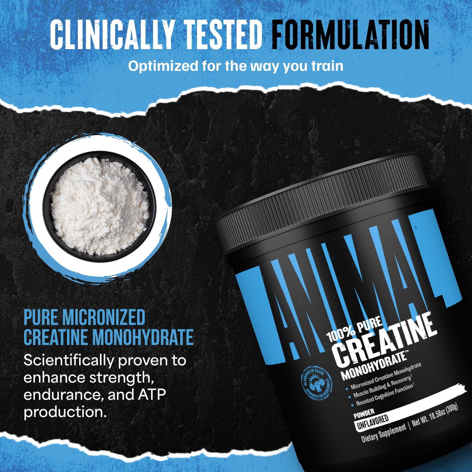 Animal Creatine Monohydrate Powder — 300g (Pack of 1), Unflavored