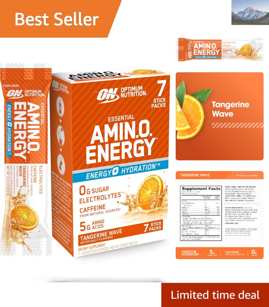 On-the-Go Amino Energy Powder with Electrolytes – 7 Stick Packs, Tangerine Wave