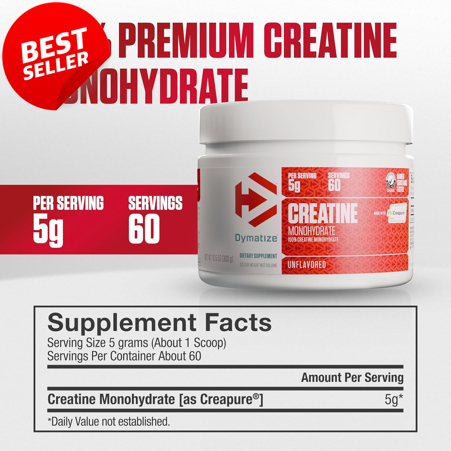 Creatine Monohydrate Creapure 300g 60 Servings 5g Scoop Gluten Free – US