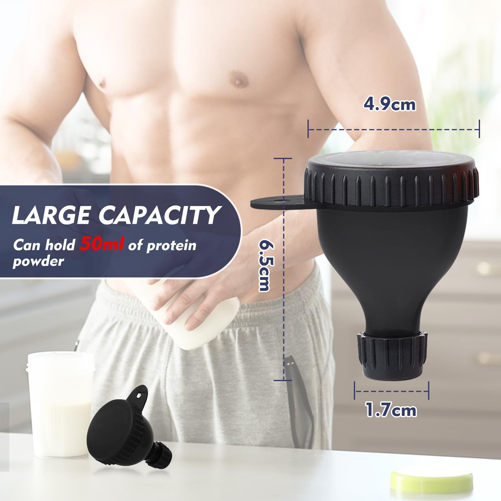 TEESSUE 2 Pcs Protein Powder Container, Portable 2*50ml, Black