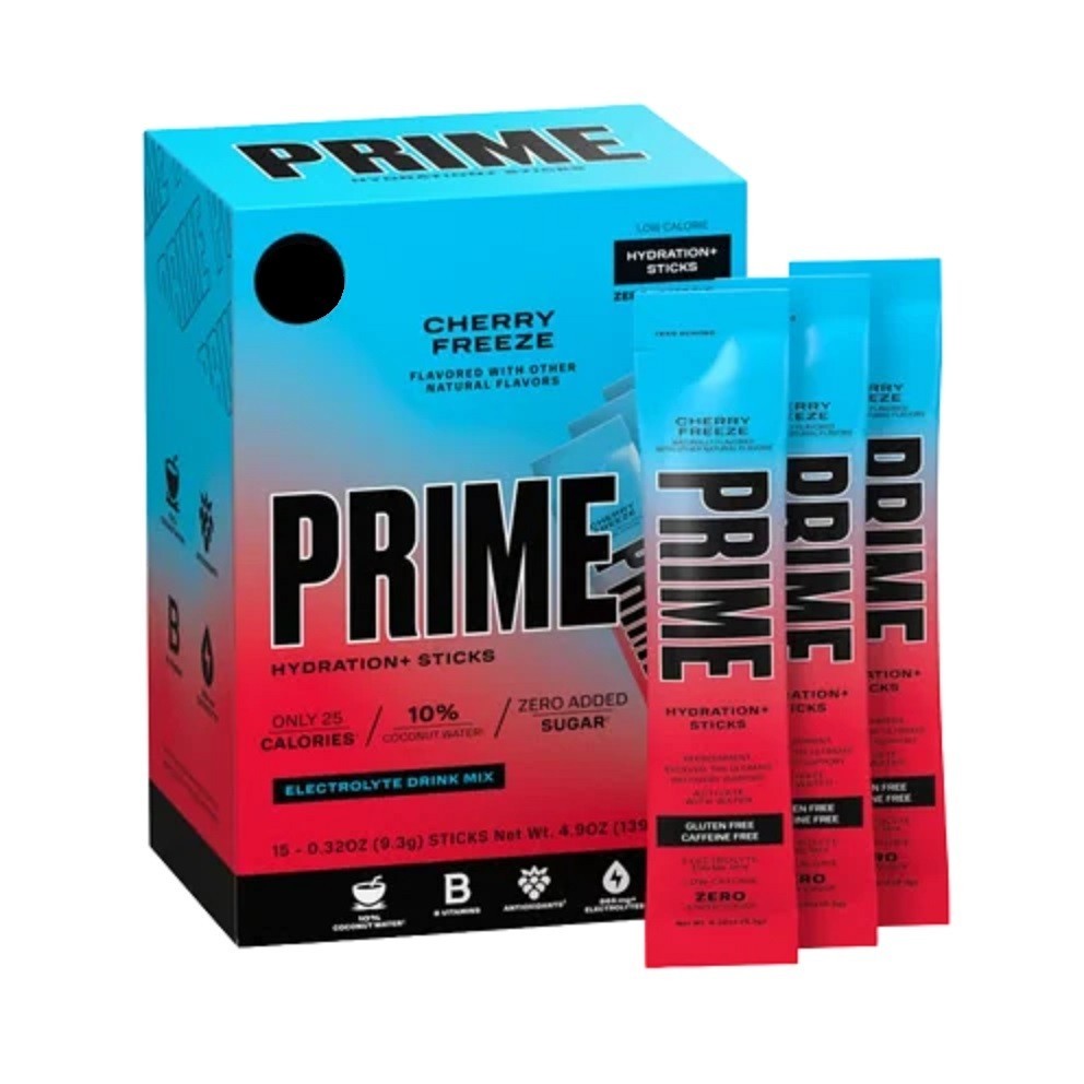 Prime Hydration Sticks Cherry Freeze 13 Sticks Total Zero Sugar Drink Mix