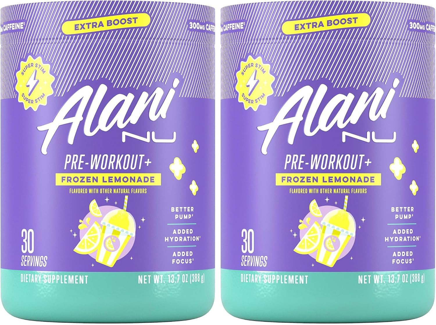 Pre Workout+ Powder Frozen Lemonade, Extra Boost, Sugar Free, 300Mg Caffeine, L-