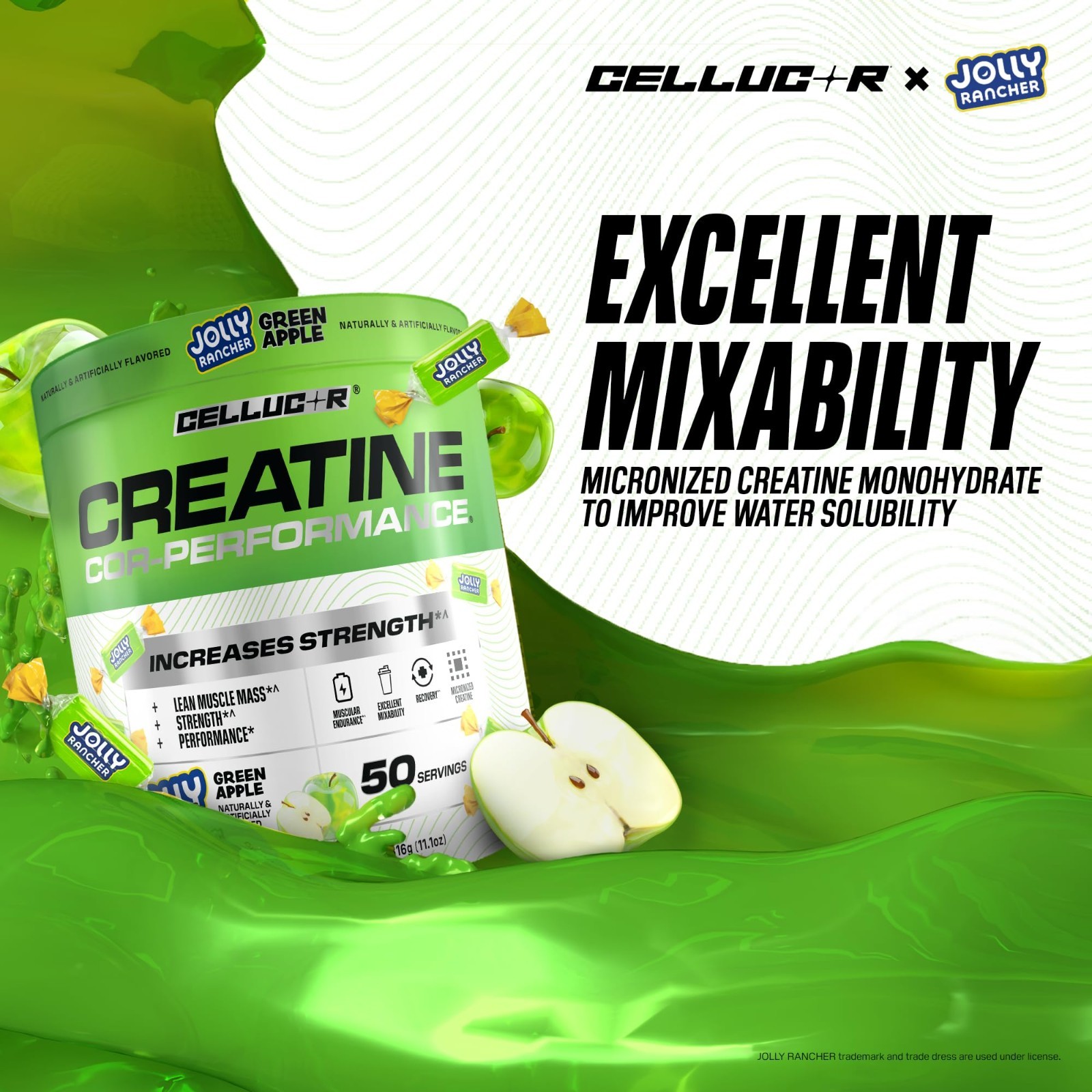Creatine Powder – Jolly Rancher Green Apple Flavor, Boost Strength & Endurance,