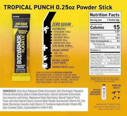 Electrolyte Drink Mix Packets – Tropical Punch, Zero Sugar, Coconut Water Powder