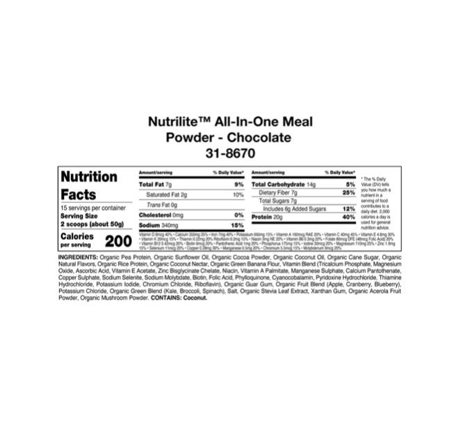 Nutrilite Organics Meal Replacement Powder Vegan USDA Organic Chocolate