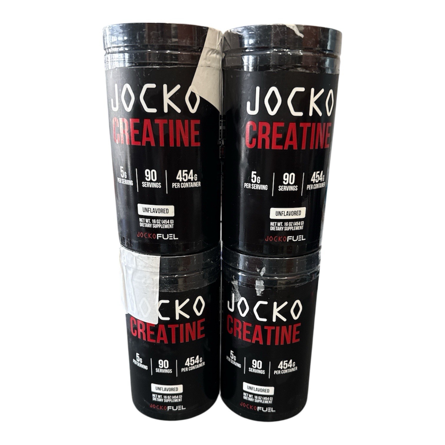 JOCKO Creatine Monohydrate Powder (4 PACK) Unflavored 90 Servings 16 Ounces