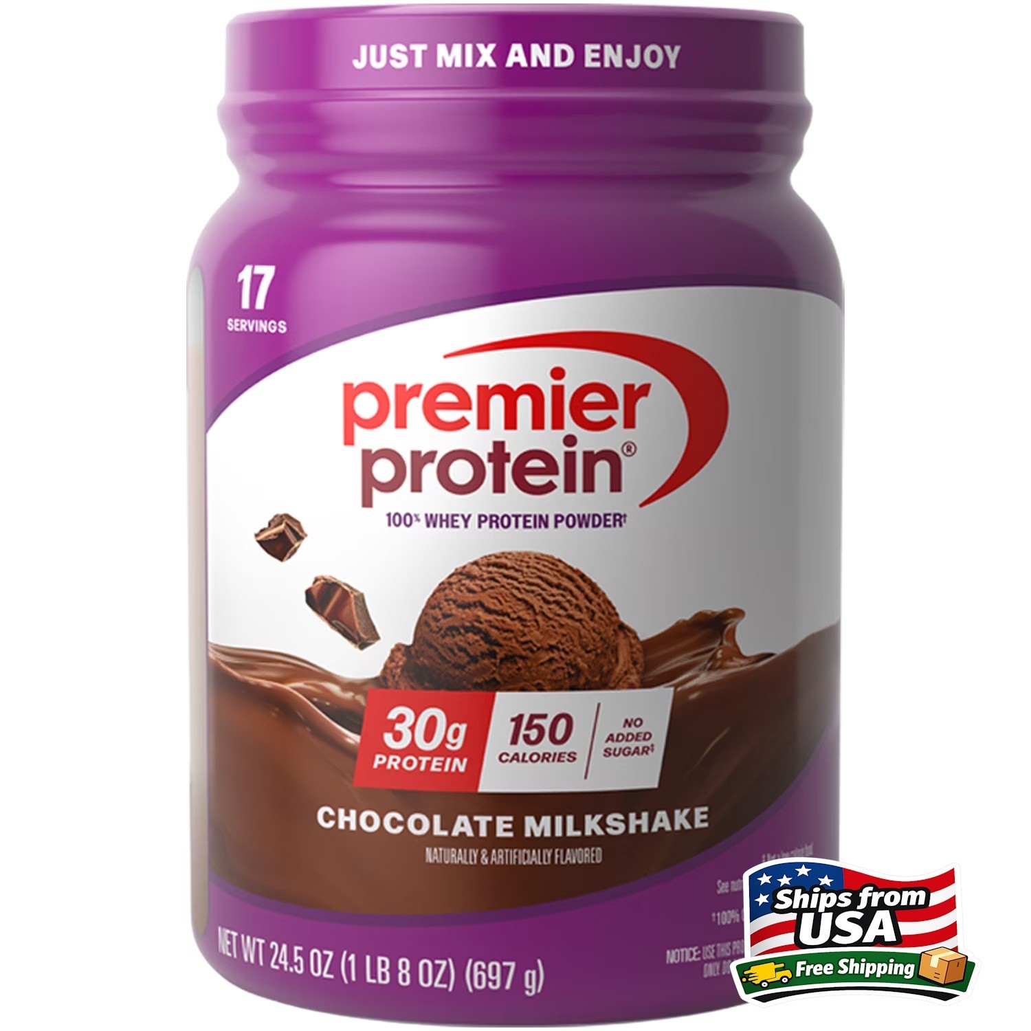 Premier Protein 100% Whey Protein Powder, Chocolate Milkshake, 30g Protein, 24.5