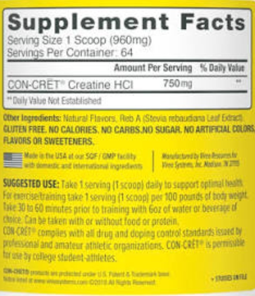 Creatine HCl Powder – Pineapple (64 Servings)Con-Cret® Patented Creatine HCl®