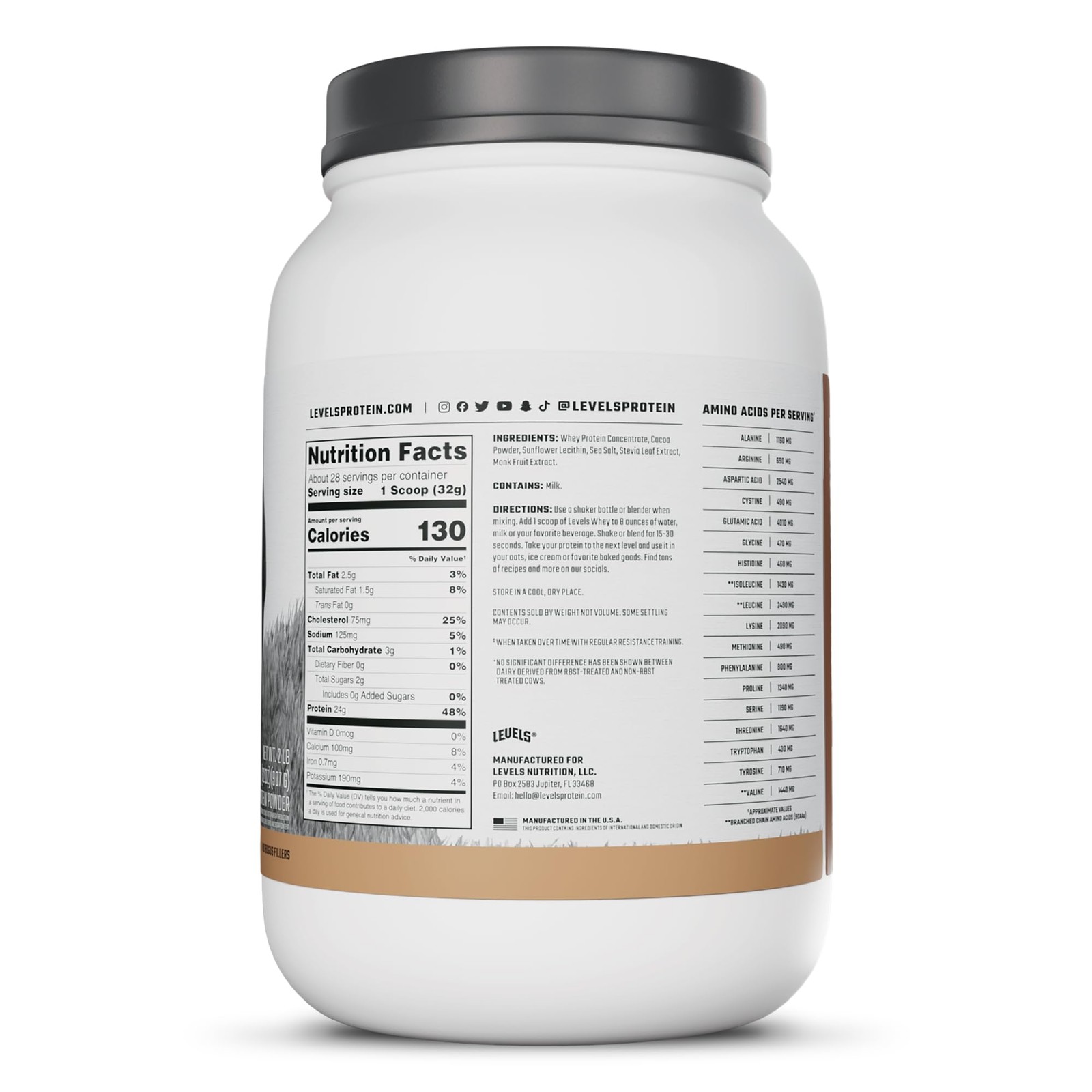Levels Grass Fed Whey Protein Powder, No Artificials, 24G of Protein, Pure Ch…
