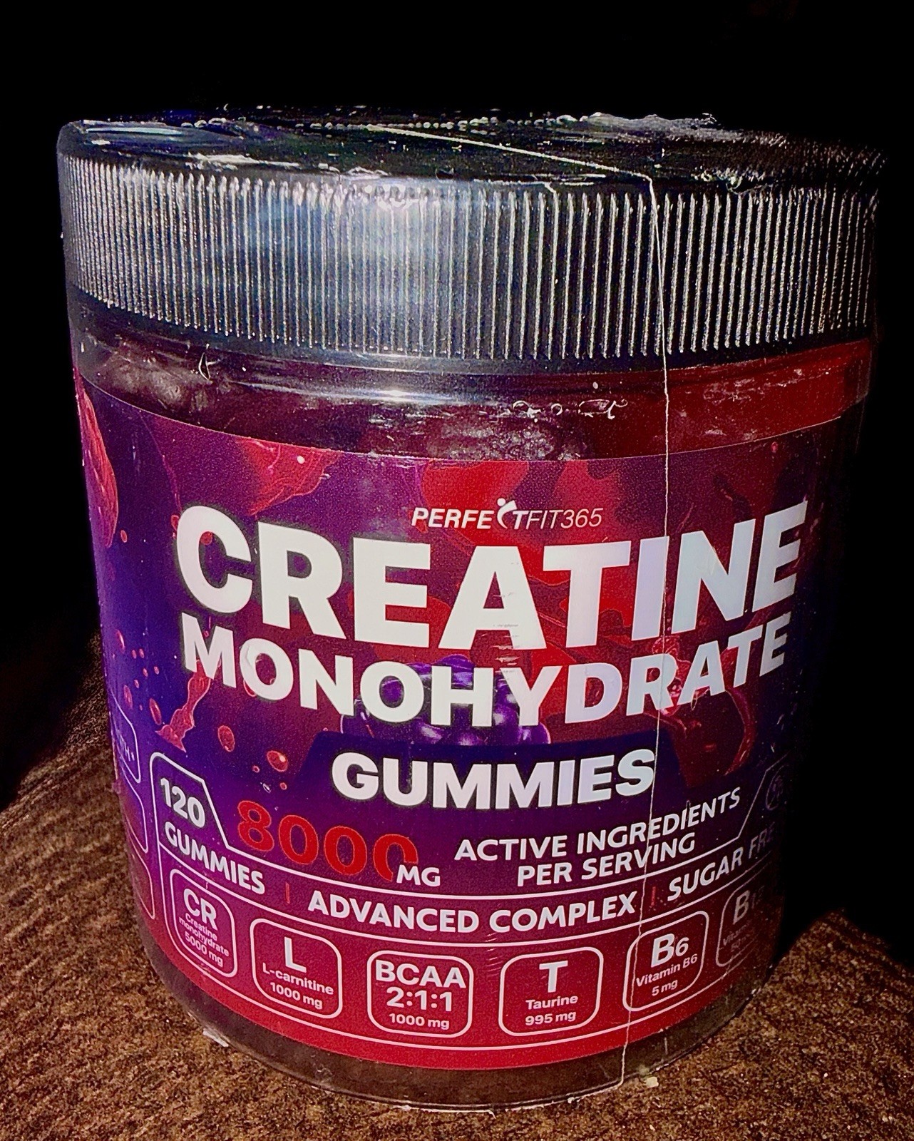 Creatine Monohydrate Gummies 8000mg PerfectFit365 120ct BCAA Taurine L-Carnitine