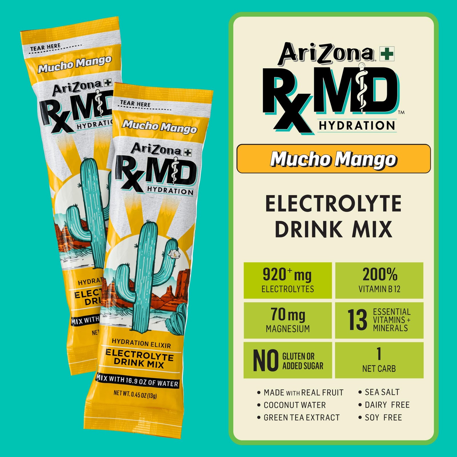 Arizona Rx MD Hydration Mucho Mango – Drink 0.45 Ounce (Pack of 6), Orange