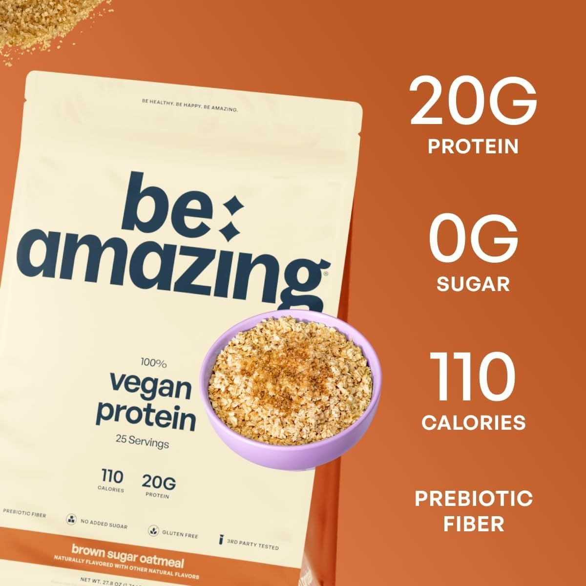 BE AMAZING Vegan Protein Powder – Brown Sugar Oatmeal Flavor (25 Servings)