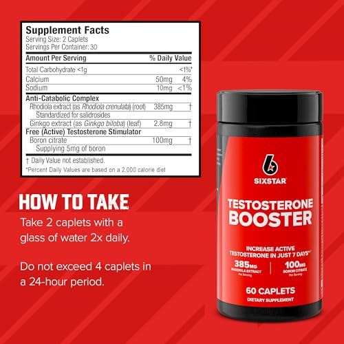 Six Star Nutrition Testosterone Booster for Men with Rhodiola Extract and Boron