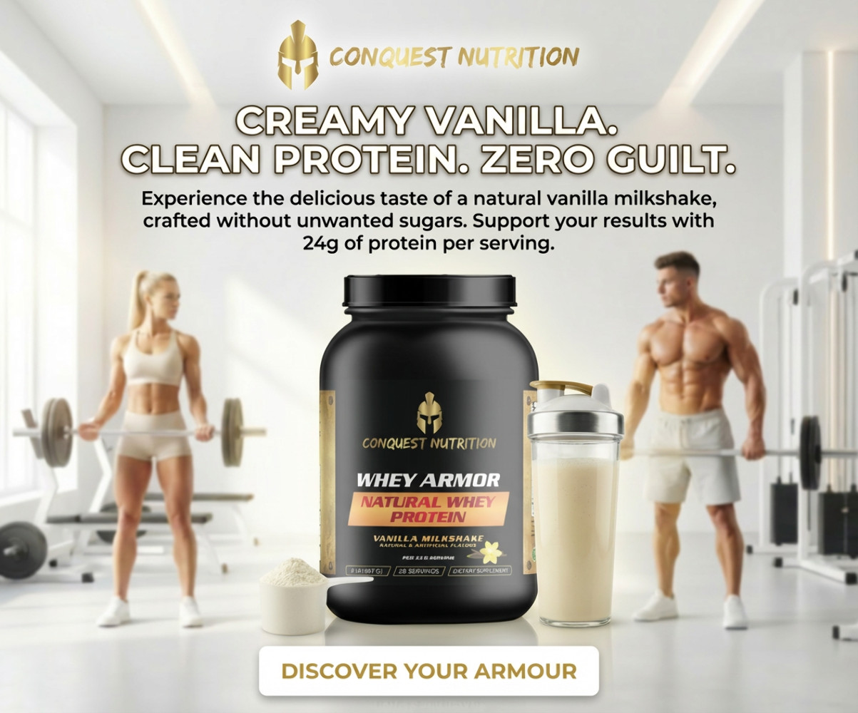 Conquest Whey Armour Natural Protein Vanilla Milkshake 2lb Stevia Protein Powder