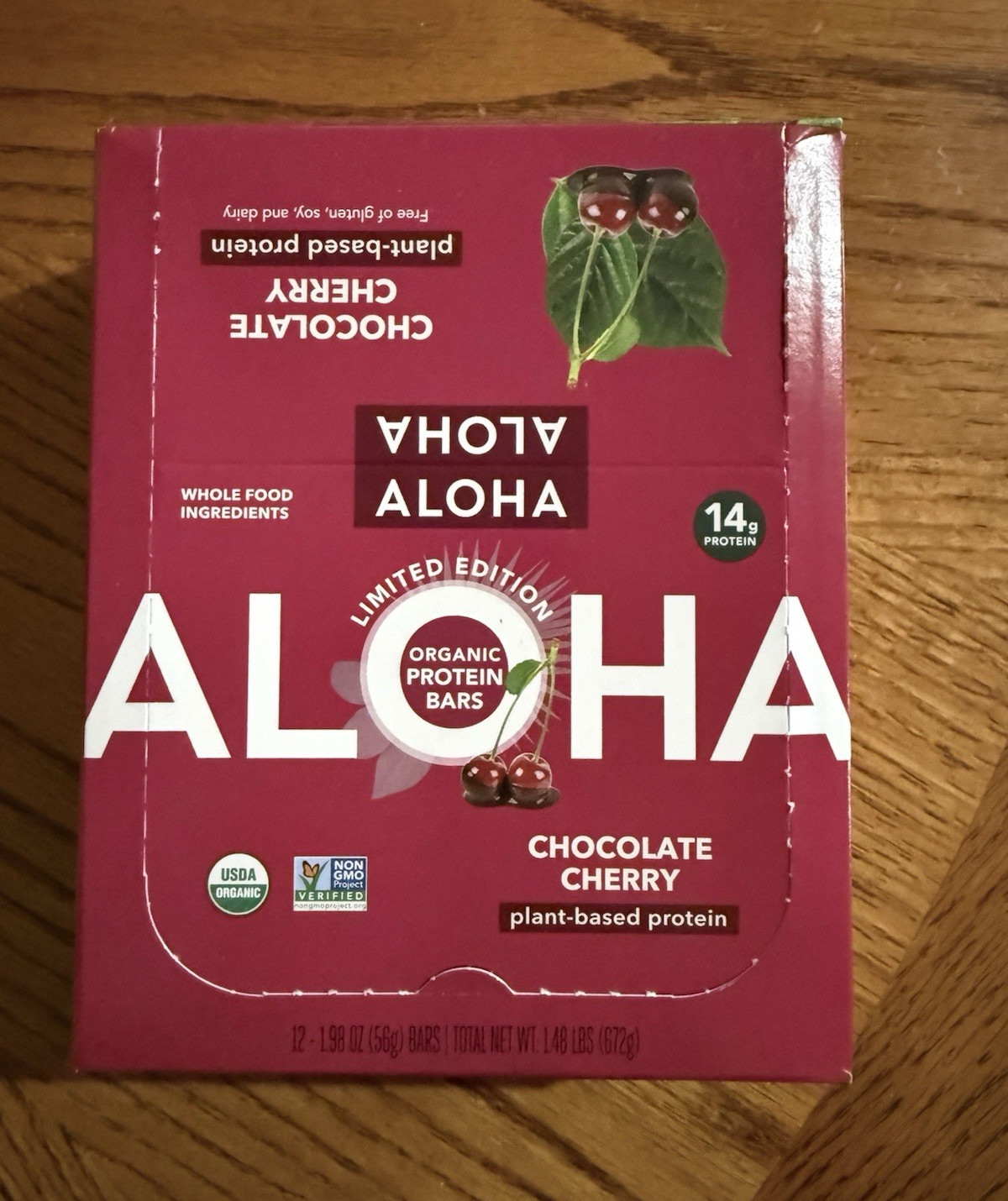 ALOHA Organic Plant-Based Protein Bars Chocolate Cherry 12ct 14g, Vegan