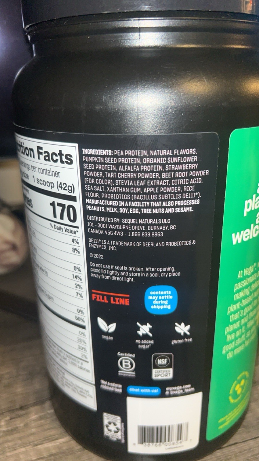 Vega Sport Plant-Based Protein Powder Berry NSF Certified Vegan 28.3 oz