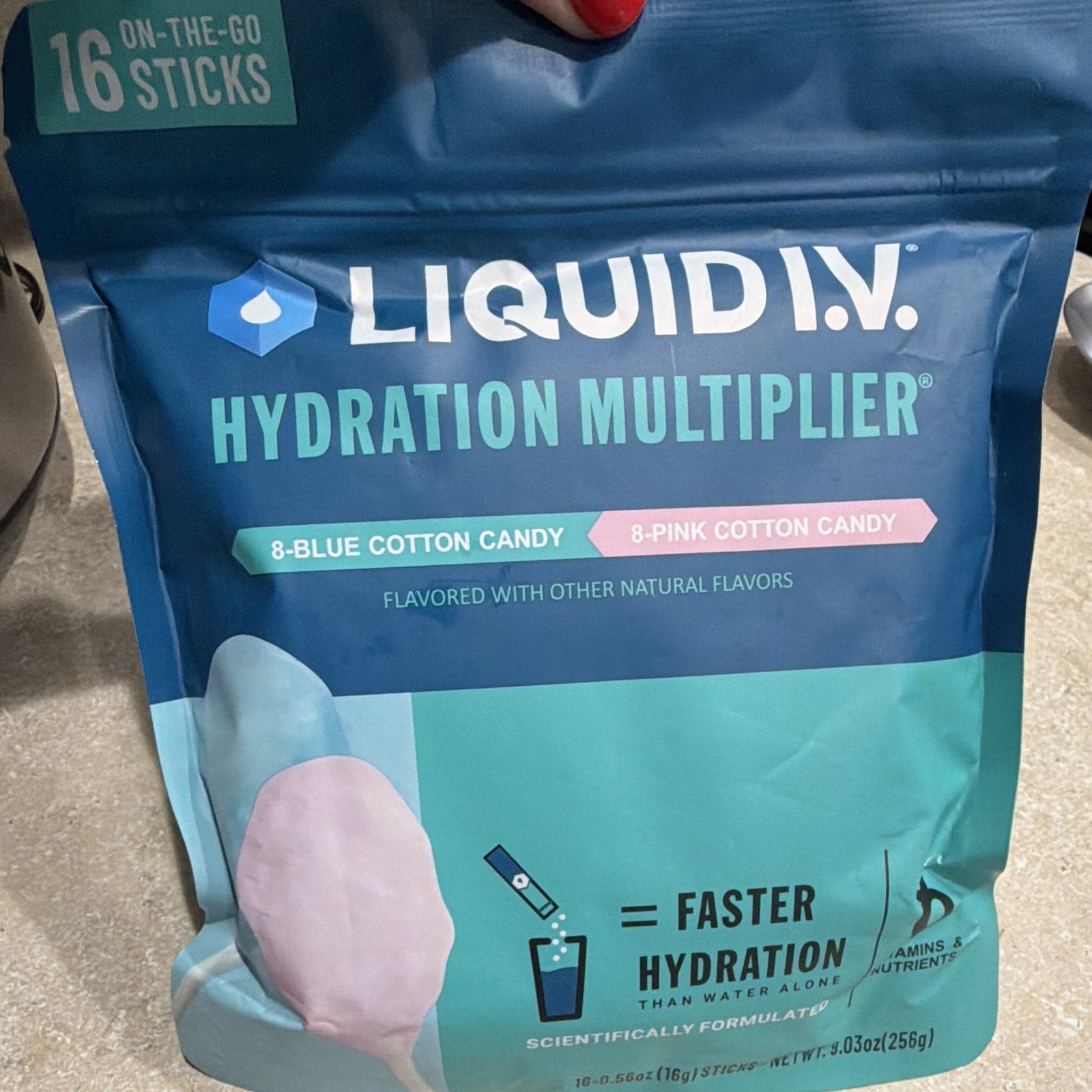 Liquid I.V. Hydration Multiplier Cotton Candy 16 Sticks Vegan Non-GMO 9.03oz