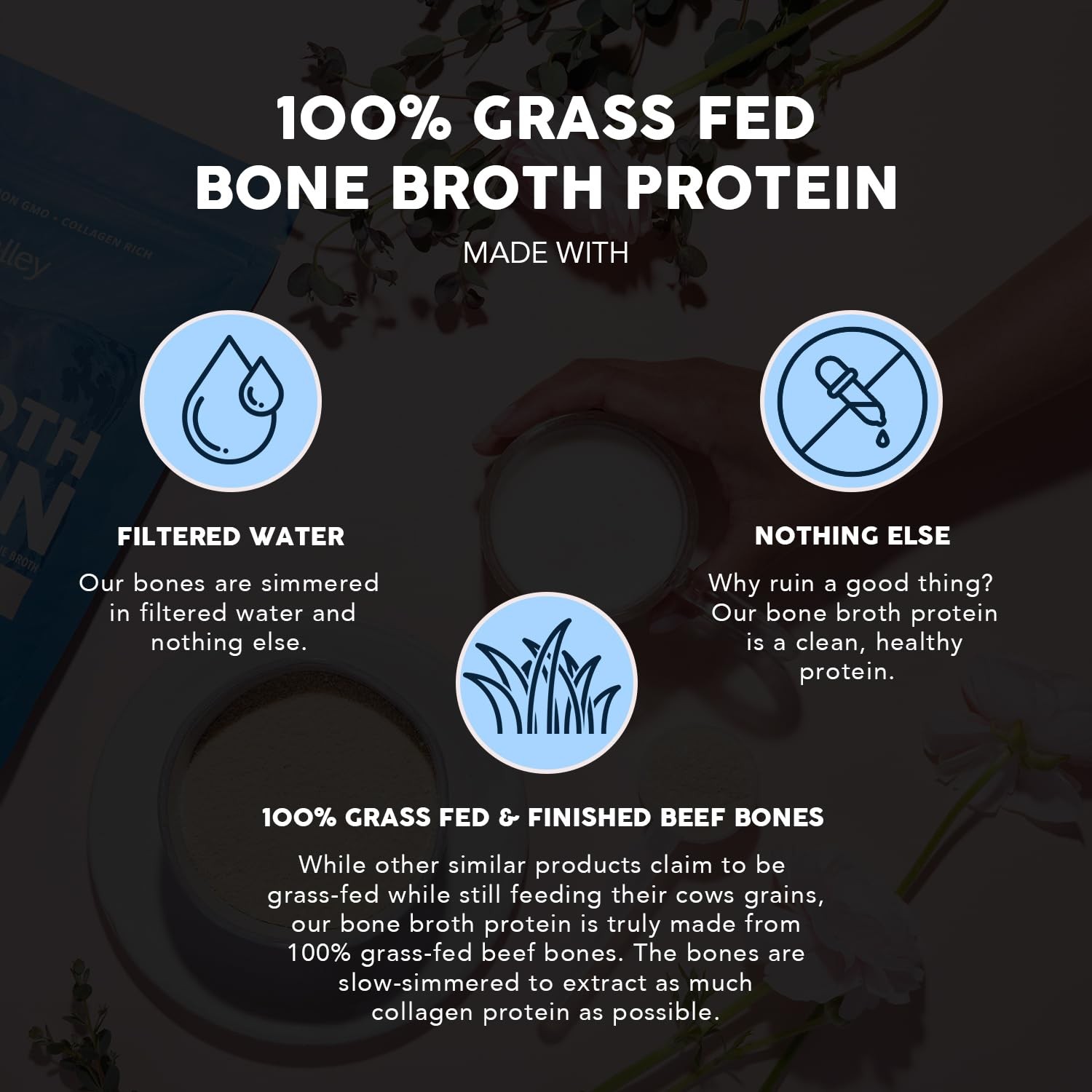Bone Broth Protein Powder 100% Grass Fed Beef 15g Protein Per Serving No