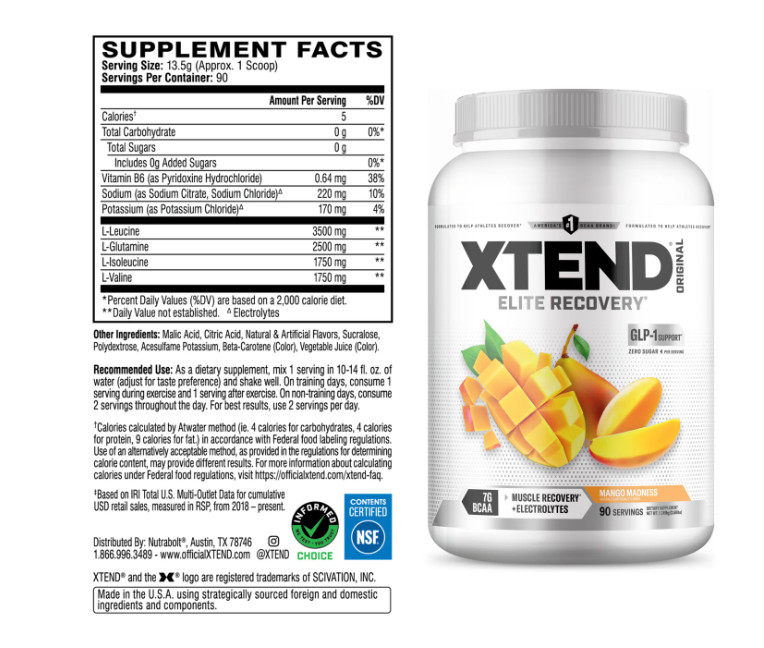 XTEND Original BCAA Powder, Mango Madness, 90 Servings, Sugar Free