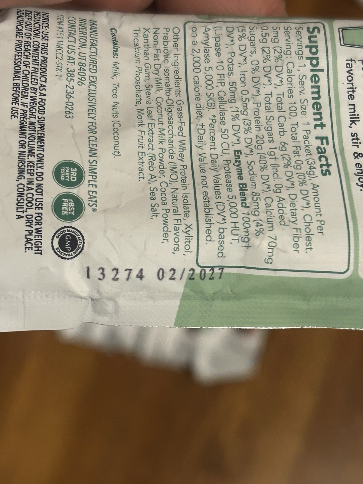 20 Clean Simple Eats Whey Protein Mint Chocolate Chip 7/2027 $2 Each FreeShip