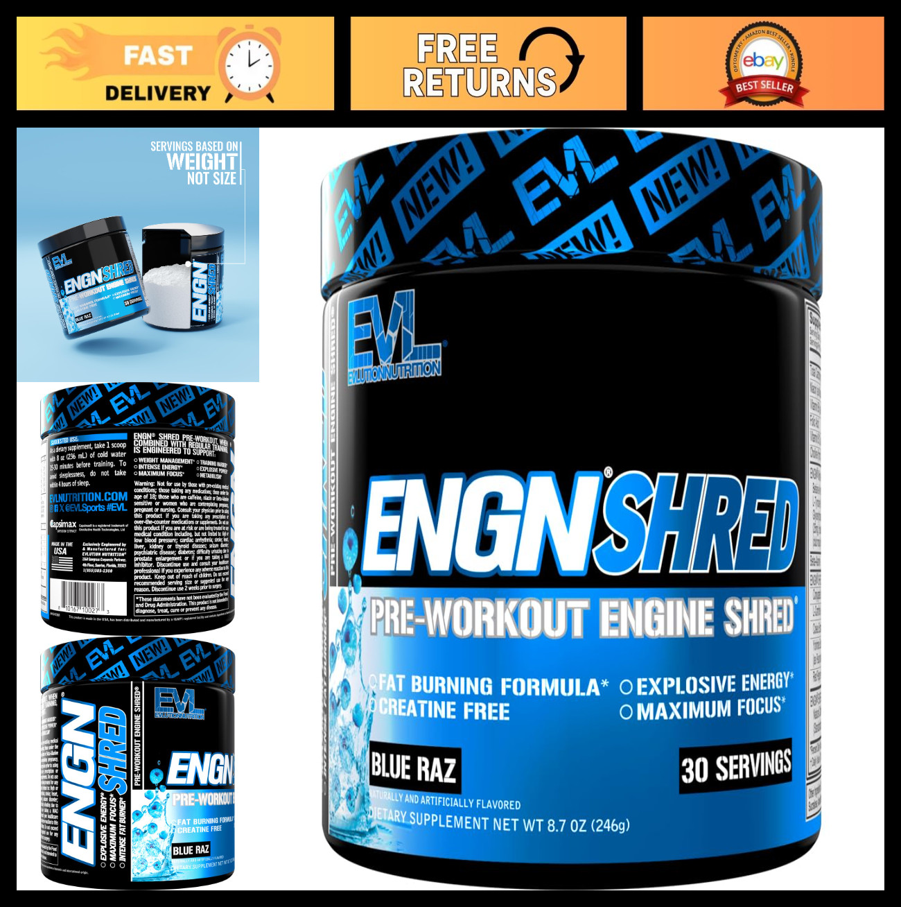 Ultimate Pre Workout Powder – Thermogenic Fat Burn, Energy & Focus Boost – Blue