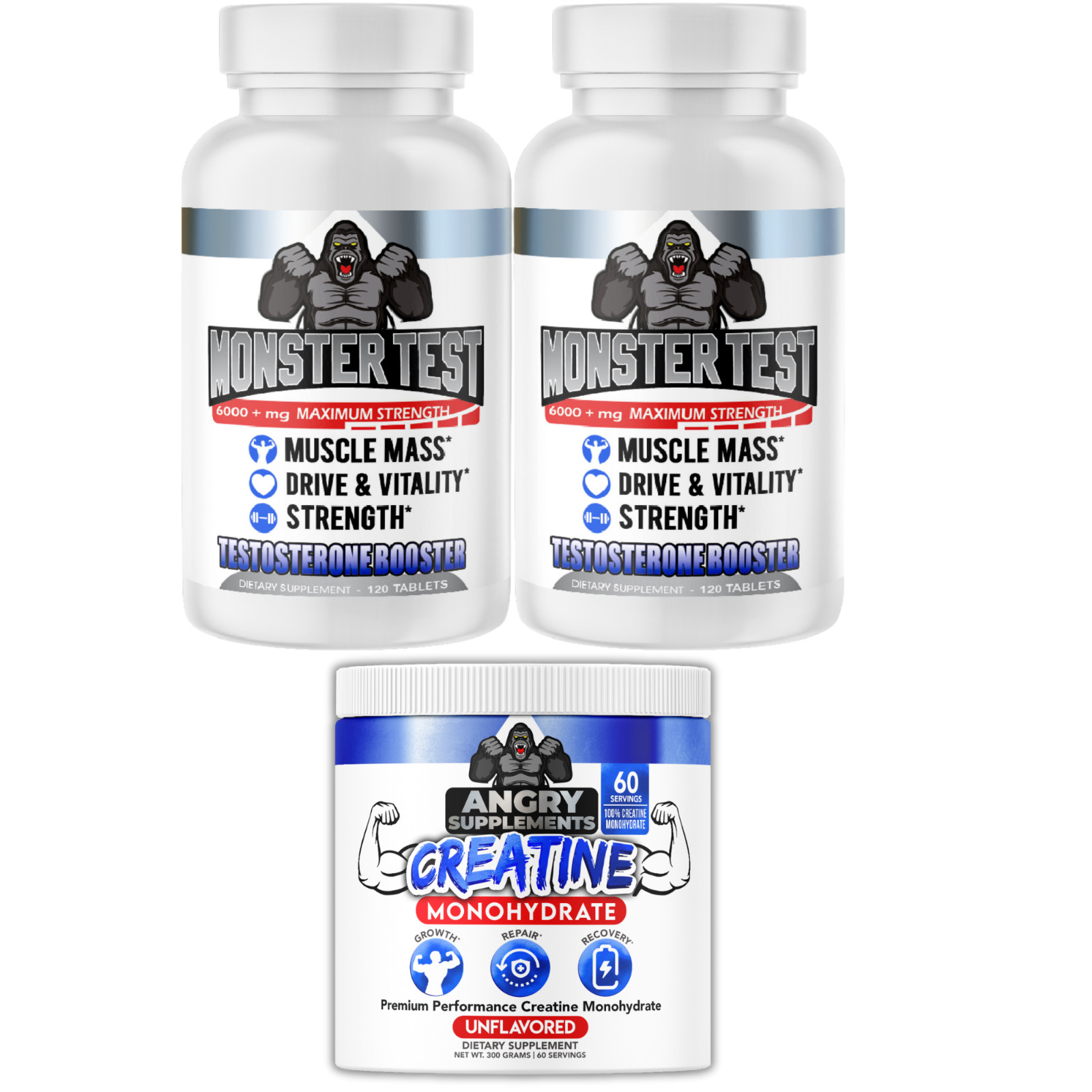 #1 Testosterone Booster Monster Test Tablets 240ct + Creatine Monohydrate 300g