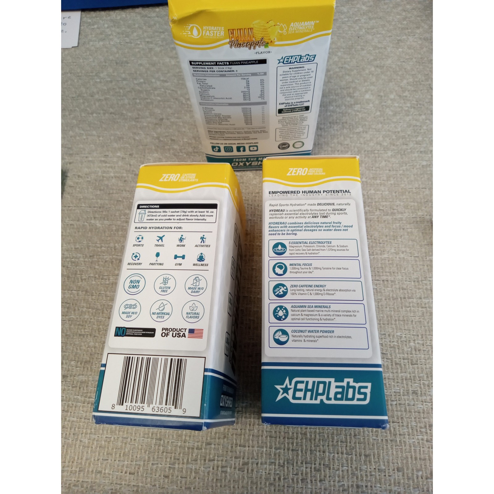 HYDREAU Sports Hydration 3 boxes of 8 pack Pineapple *NEW* 0362