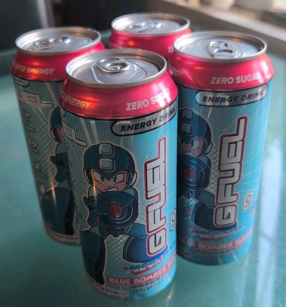 Limited Edition Megaman Blue Bomber Slushee GFuel Energy Drink Can 16oz 4 pack